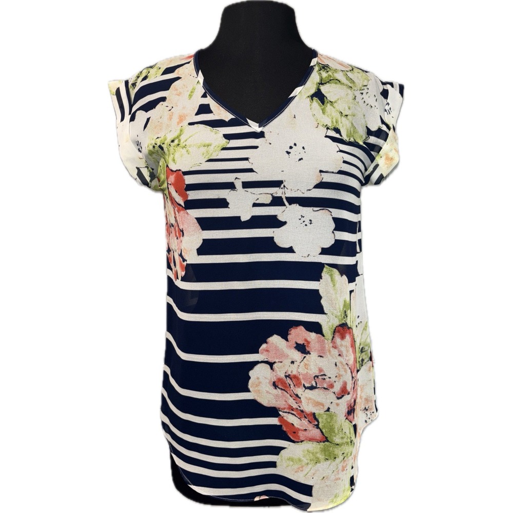 NEW Baciano by Bacci Sheer Floral Top Women's Size S/M Pink Blue Layer Travel‎